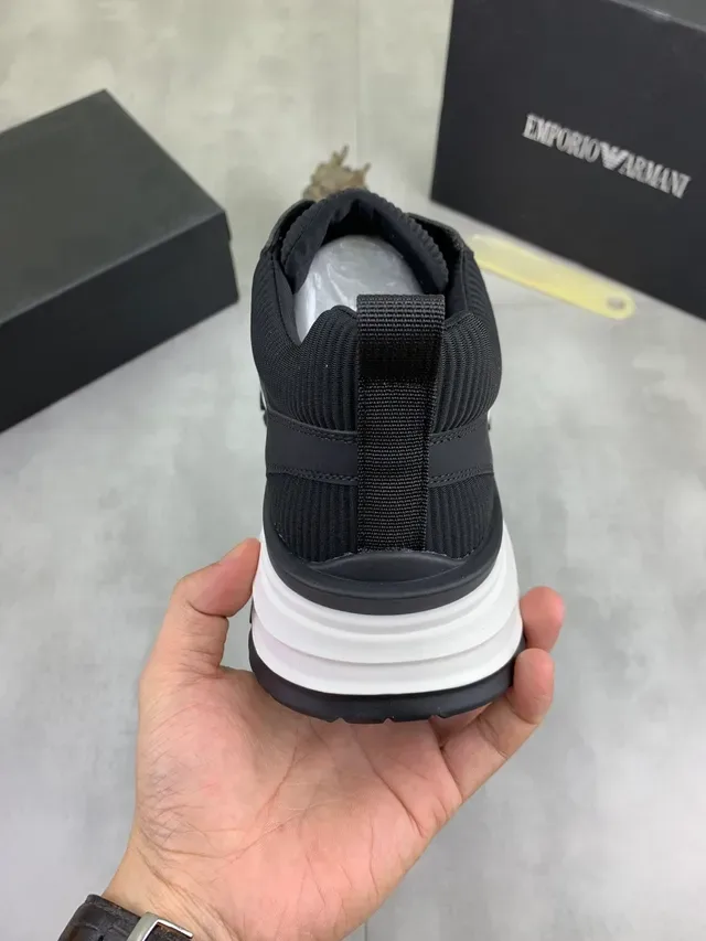 Emporio Armani Black White Knit Upper Slip-On Lifestyle Sneakers 3
