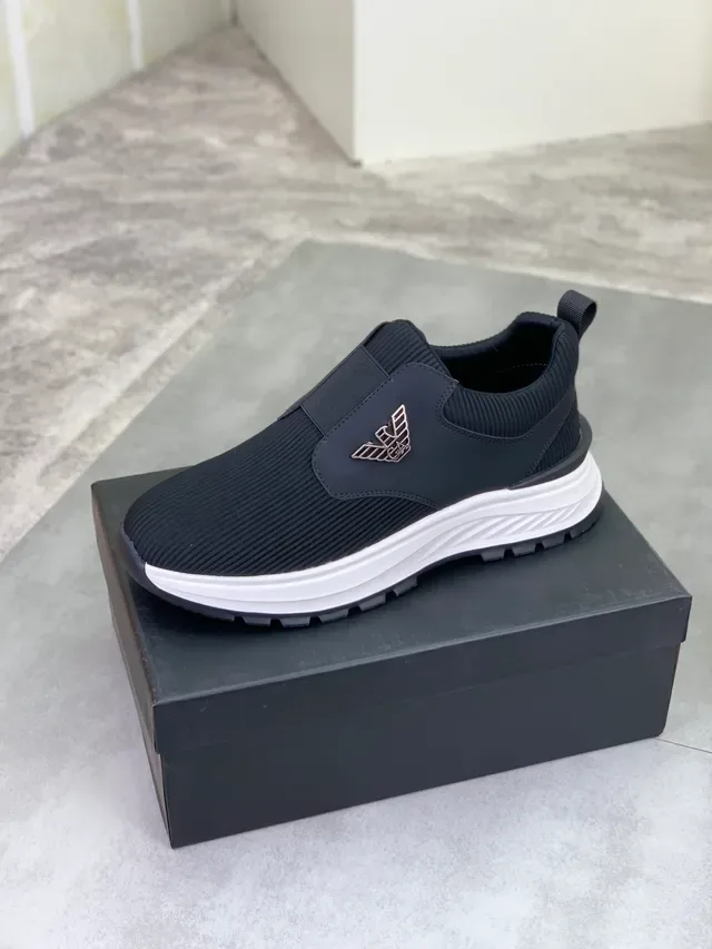 Emporio Armani Black White Knit Upper Slip-On Lifestyle Sneakers 4