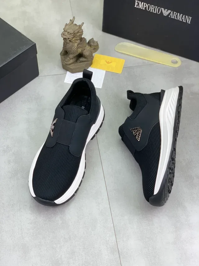 Emporio Armani Black White Knit Upper Slip-On Lifestyle Sneakers 5