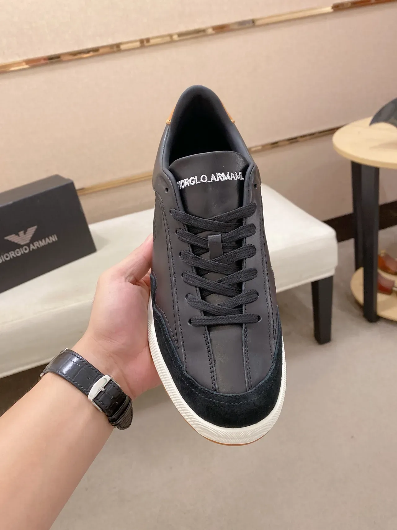 Emporio Armani Black White Panelled Leather And Suede Upper Eagle Logo Detail Lifestyle Sneakers 6