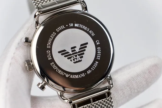 Emporio Armani Chronographe Cadran Noir Maille Argentée Montre Mécanique 3