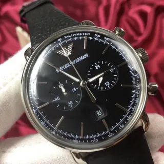 Emporio Armani Chronograph Black Dial Silver-Tone Mechanical Watch