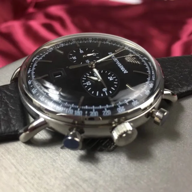 Emporio Armani Chronographe Cadran Noir Argenté Montre Mécanique 5