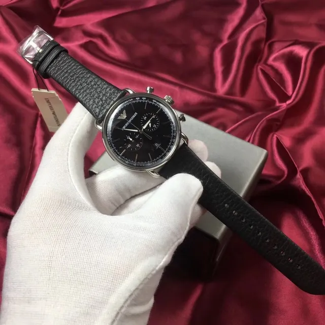 Emporio Armani Chronographe Cadran Noir Argenté Montre Mécanique 7