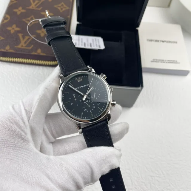 Emporio Armani Montre Chronographe Bracelet Maille Noir Quartz 2