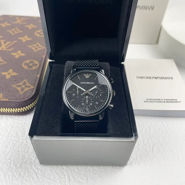 Emporio Armani Montre Chronographe Bracelet Maille Noir Quartz 3