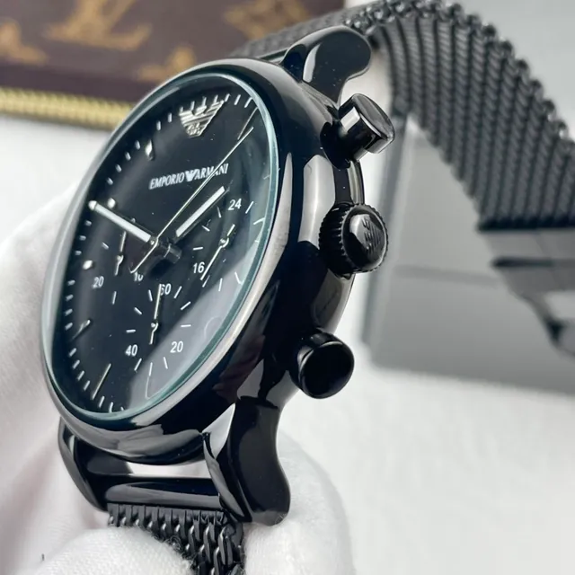 Emporio Armani Montre Chronographe Bracelet Maille Noir Quartz 5