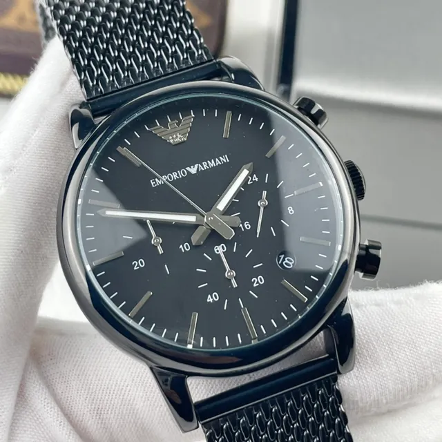 Emporio Armani Montre Chronographe Bracelet Maille Noir Quartz 8