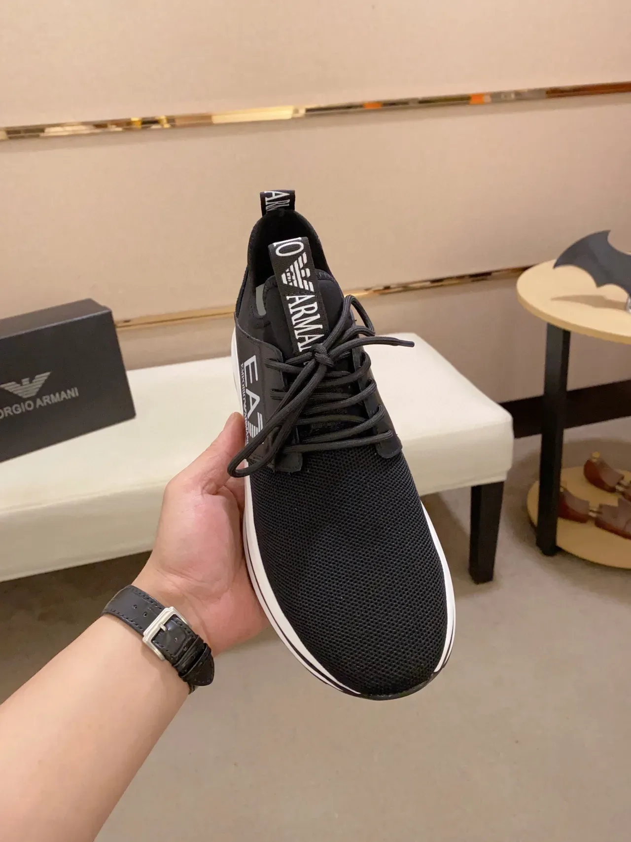 Emporio Armani EA7 Black Mesh and Synthetic Logo-Accented Lifestyle Sneakers 3