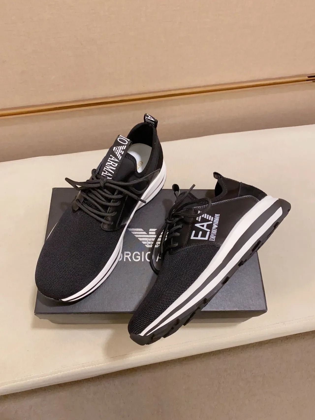 Emporio Armani EA7 Black Mesh and Synthetic Logo-Accented Lifestyle Sneakers 6