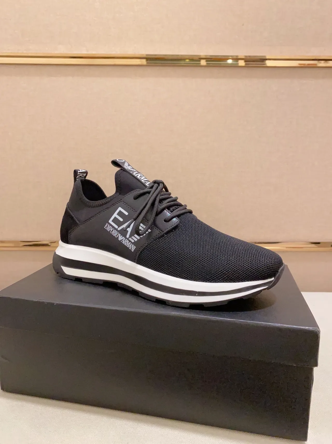 Emporio Armani EA7 Black Mesh and Synthetic Logo-Accented Lifestyle Sneakers 8