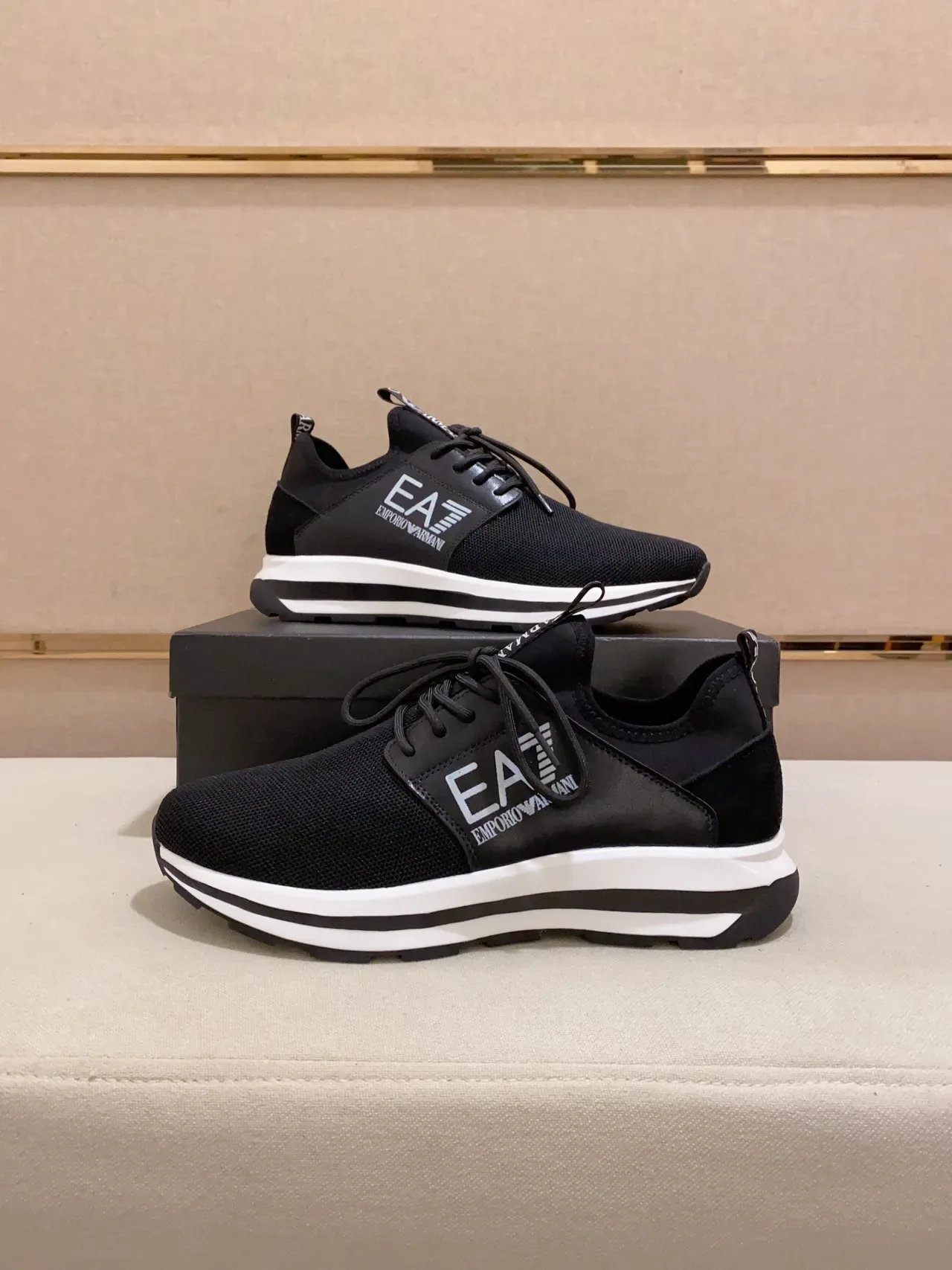 Emporio Armani EA7 Black Mesh and Synthetic Logo-Accented Lifestyle Sneakers 9
