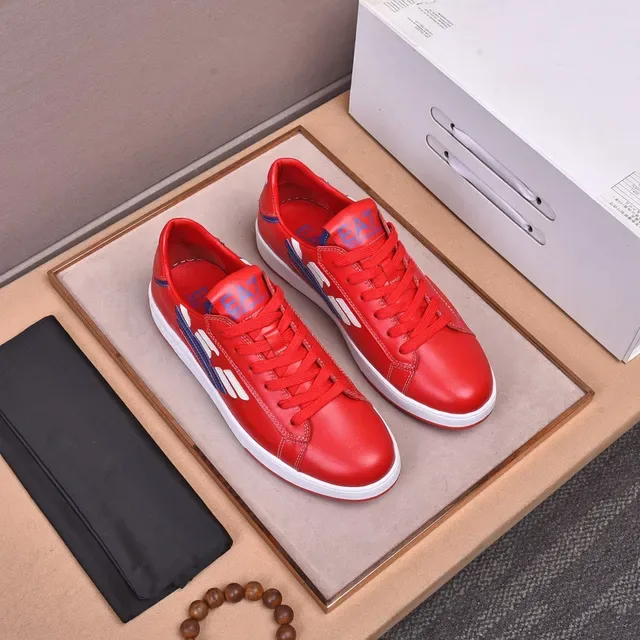 Emporio Armani EA7 Red Leather Low-Top Lifestyle Sneakers 2