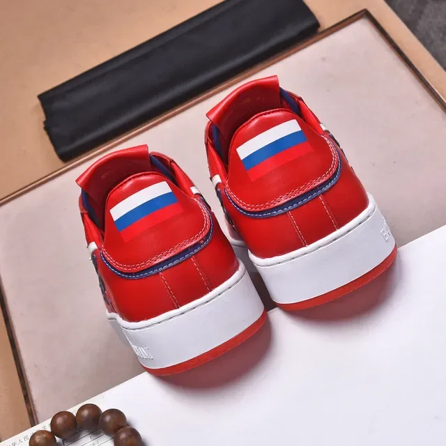 Emporio Armani EA7 Red Leather Low-Top Lifestyle Sneakers 3