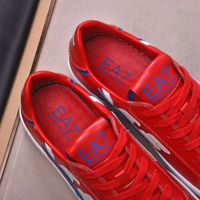 Emporio Armani EA7 Red Leather Low-Top Lifestyle Sneakers 4