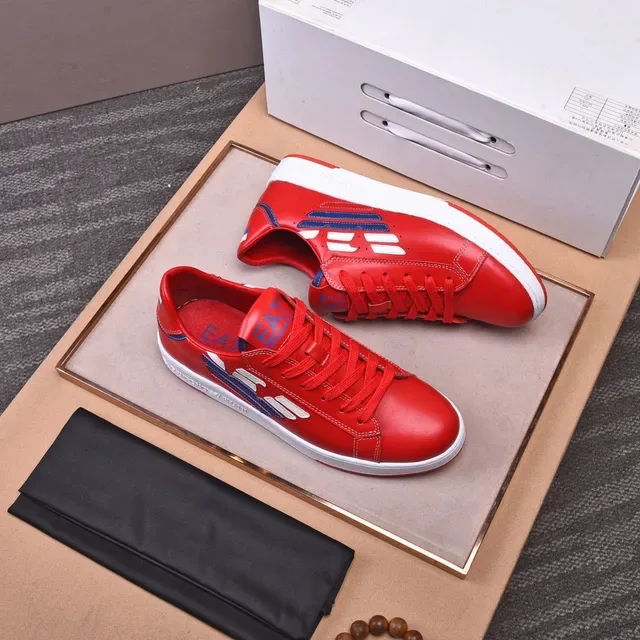 Emporio Armani EA7 Red Leather Low-Top Lifestyle Sneakers 8
