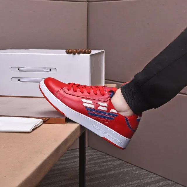 Emporio Armani EA7 Red Leather Low-Top Lifestyle Sneakers 9