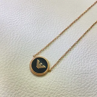 Emporio Armani Eagle Logo Necklace Black Enamel Gold-Tone Chain Necklace