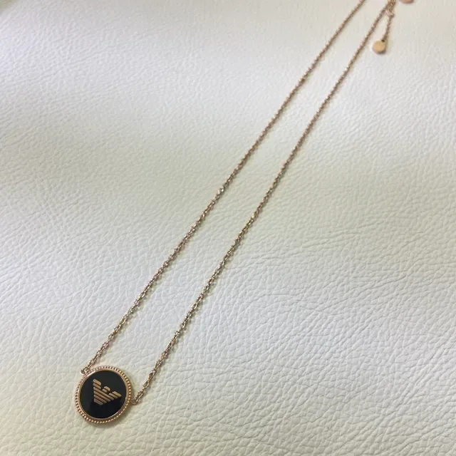 Emporio Armani Eagle Logo Necklace Black Enamel Gold-Tone Chain Necklace 4