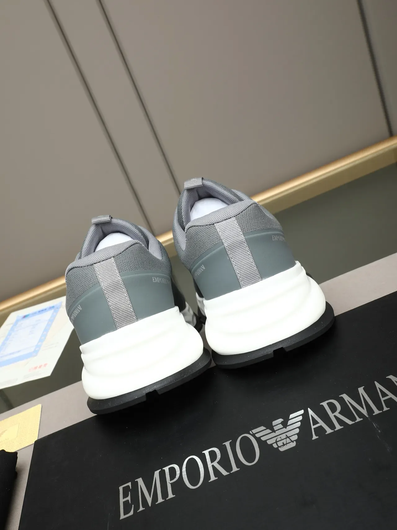 Emporio Armani Gray Mesh and Synthetic Lifestyle Sneaker 3