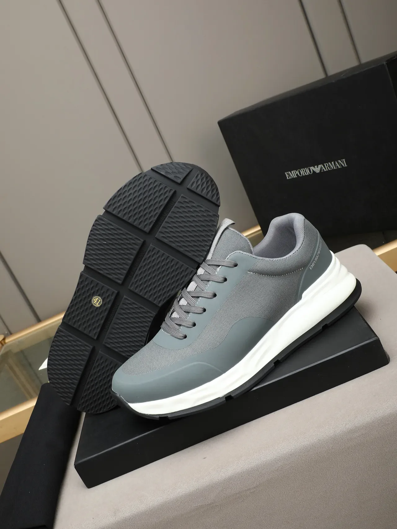 Emporio Armani Gray Mesh and Synthetic Lifestyle Sneaker 4