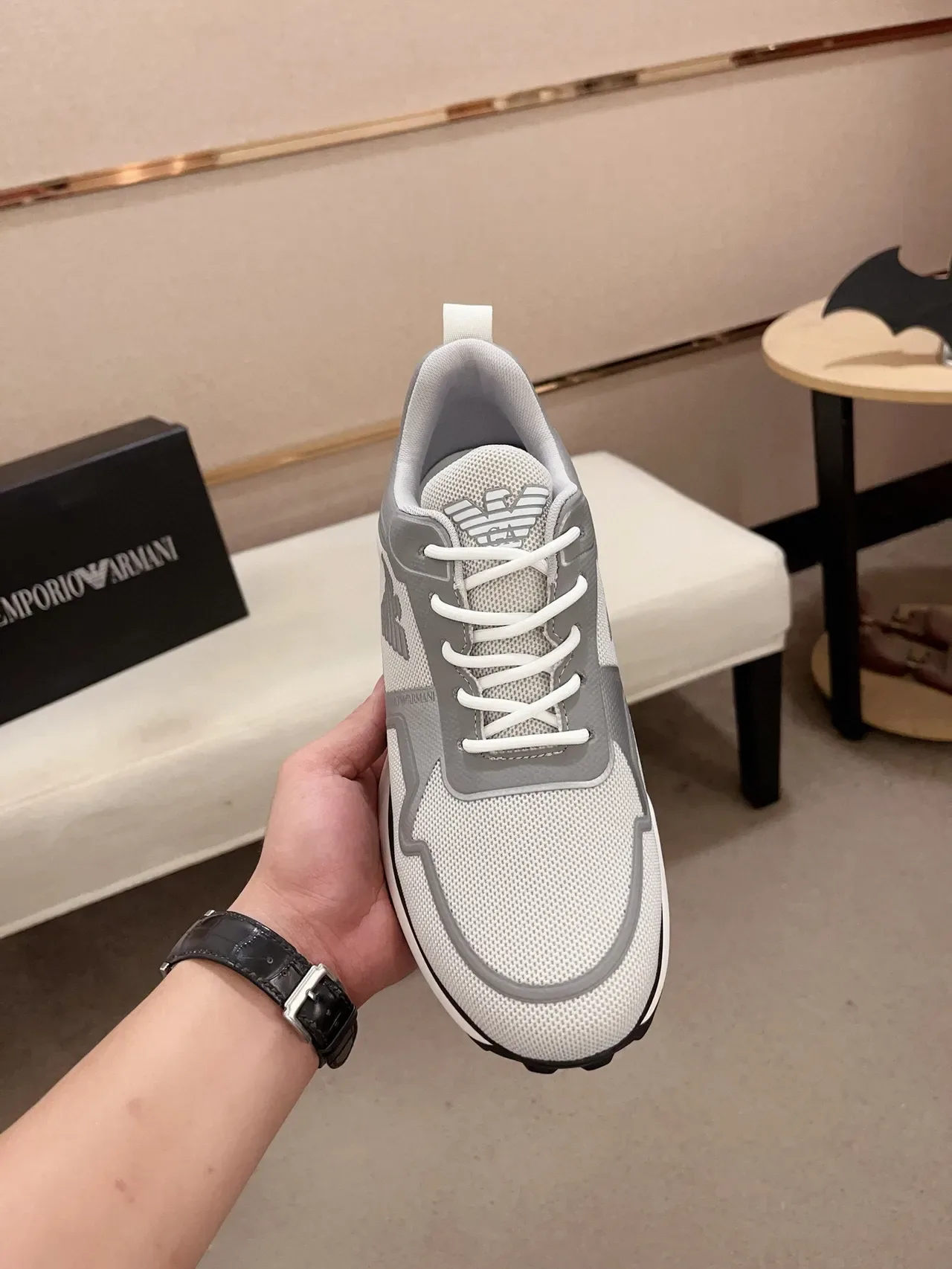 Emporio Armani Gray Mesh and Synthetic Overlay Lifestyle Sneaker 2