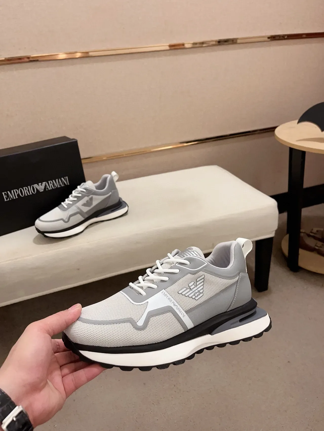 Emporio Armani Gray Mesh and Synthetic Overlay Lifestyle Sneaker 3