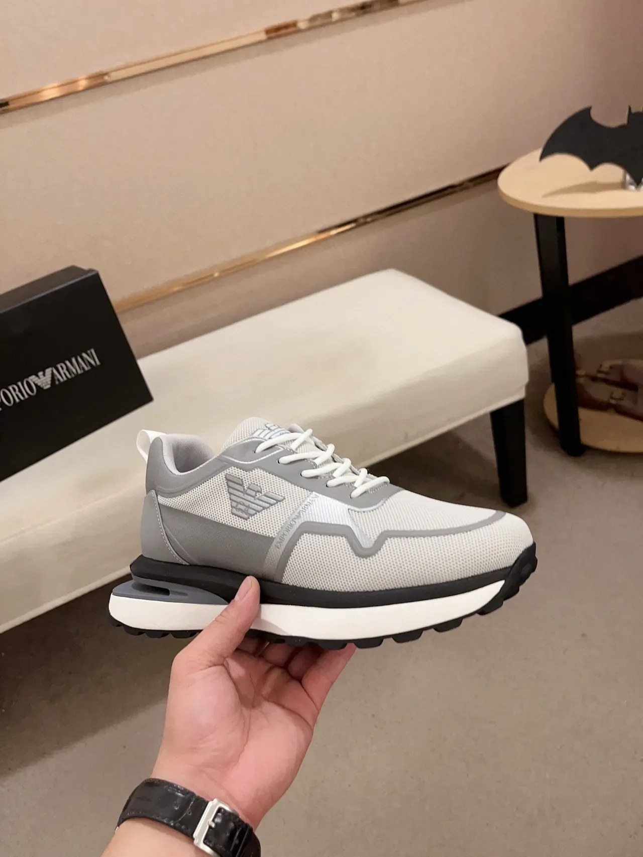 Emporio Armani Gray Mesh and Synthetic Overlay Lifestyle Sneaker 4
