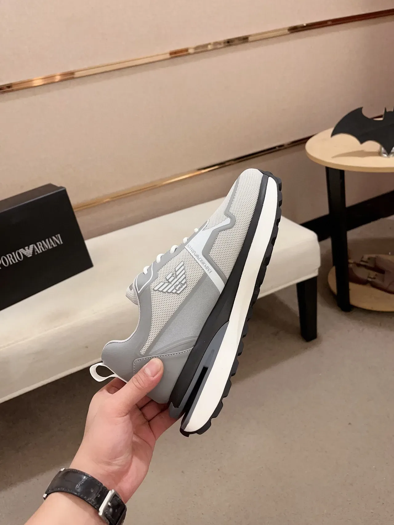 Emporio Armani Gray Mesh and Synthetic Overlay Lifestyle Sneaker 5