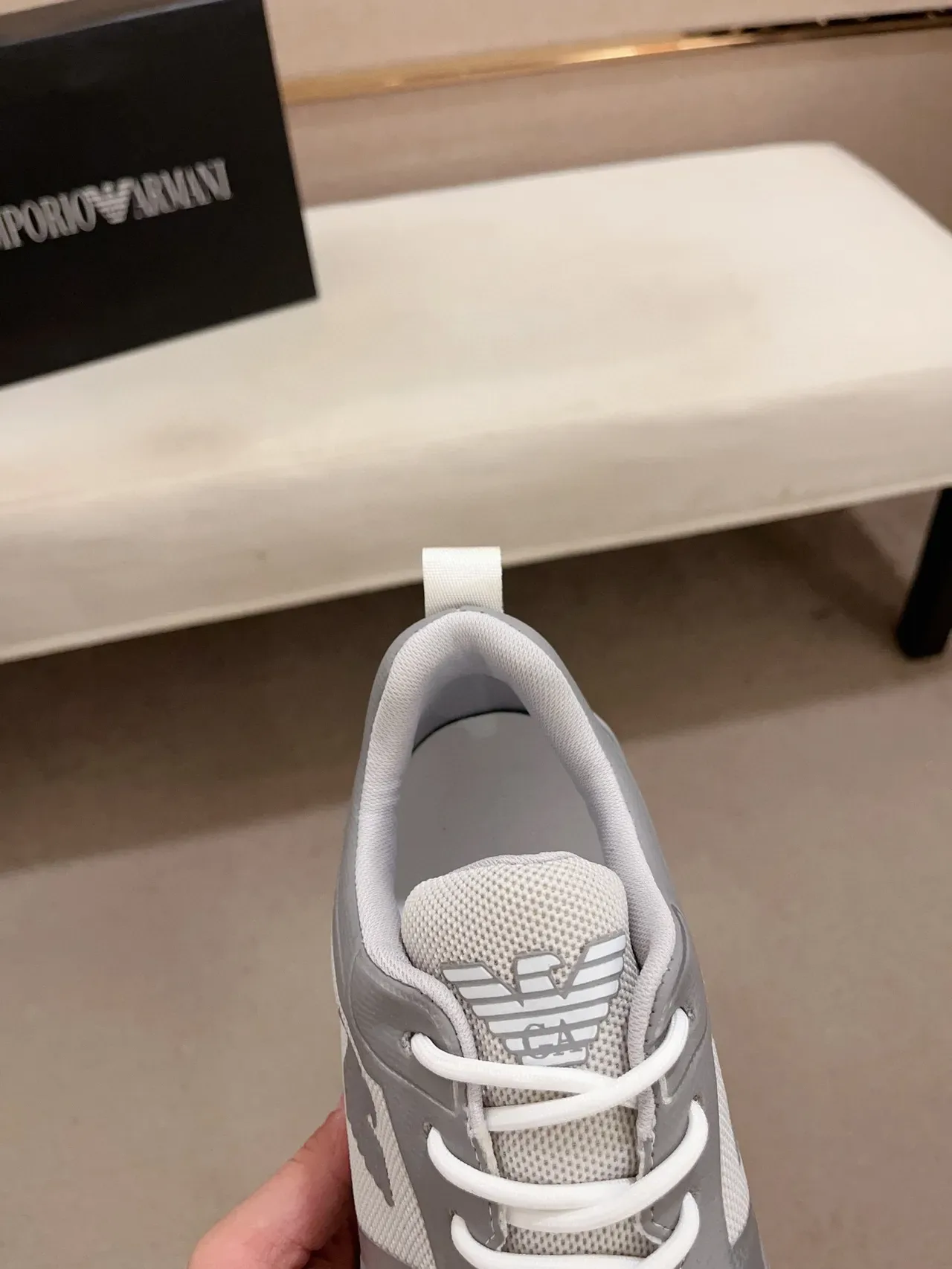 Emporio Armani Gray Mesh and Synthetic Overlay Lifestyle Sneaker 6
