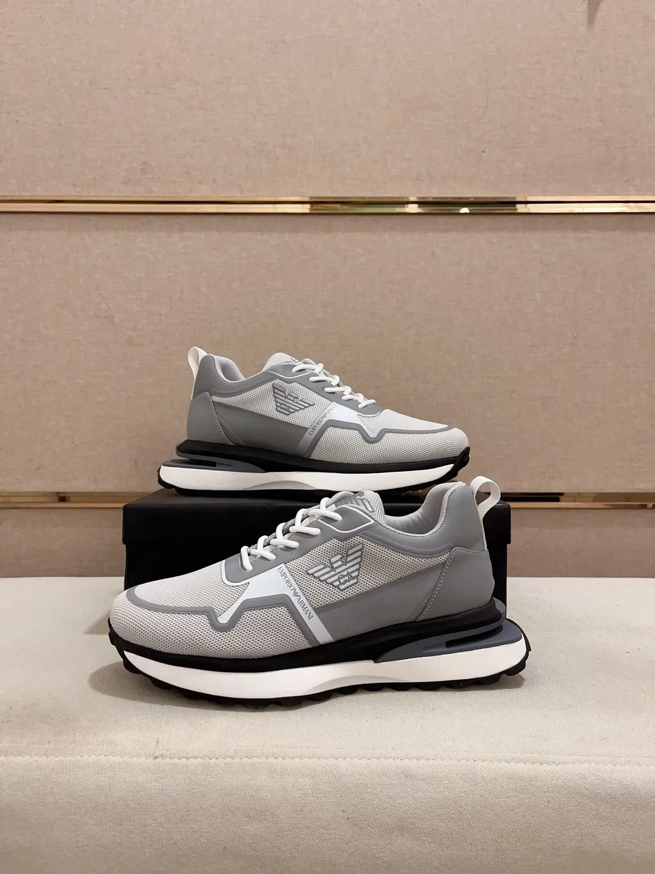 Emporio Armani Gray Mesh and Synthetic Overlay Lifestyle Sneaker 7