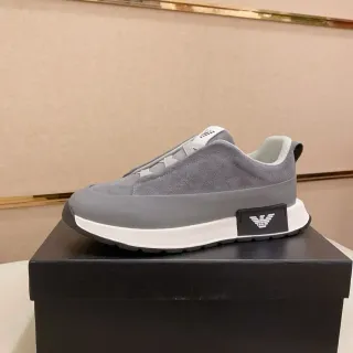 Emporio Armani Gris Blanc Sans Lacets Semelle En Couches Sneakers Lifestyle