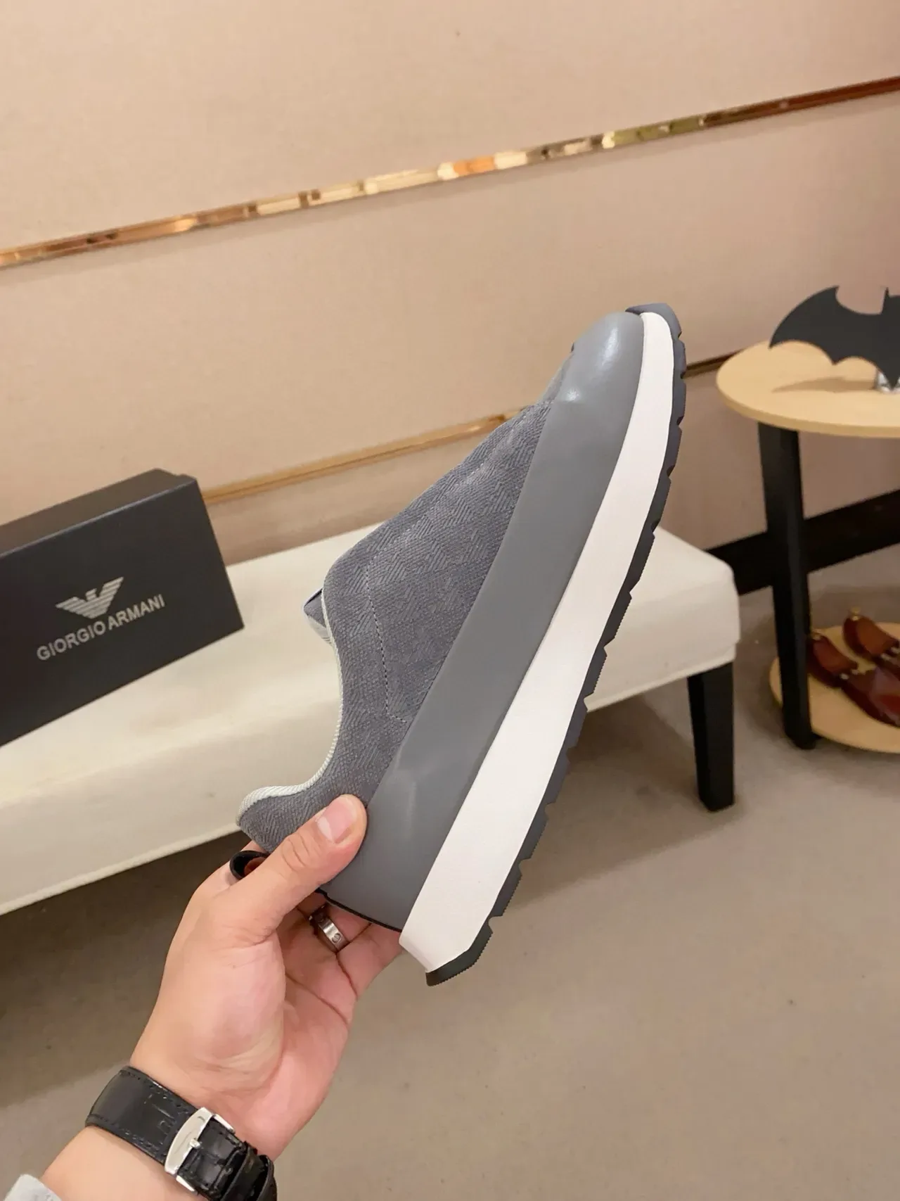 Emporio Armani Gris Blanco Slip-On Suela En Capas Zapatillas Lifestyle 5