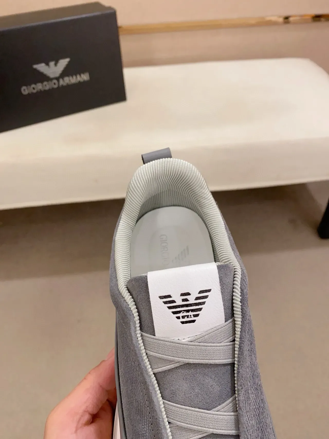Emporio Armani Gris Blanco Slip-On Suela En Capas Zapatillas Lifestyle 6