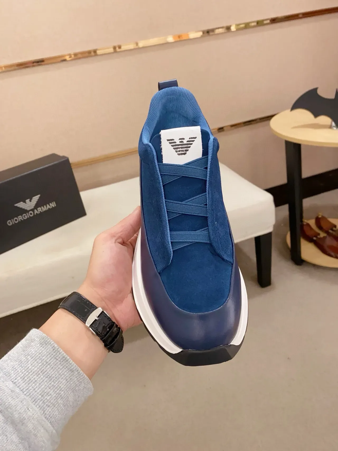 Emporio Armani Lifestyle Sneaker Navy White Slip-On Textured Upper Lifestyle Sneakers 3