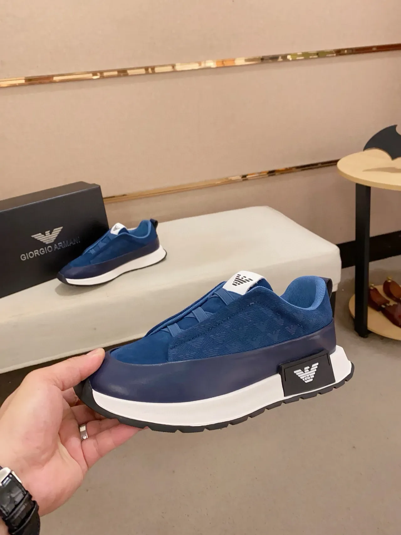 Emporio Armani Lifestyle Sneaker Navy White Slip-On Textured Upper Lifestyle Sneakers 4