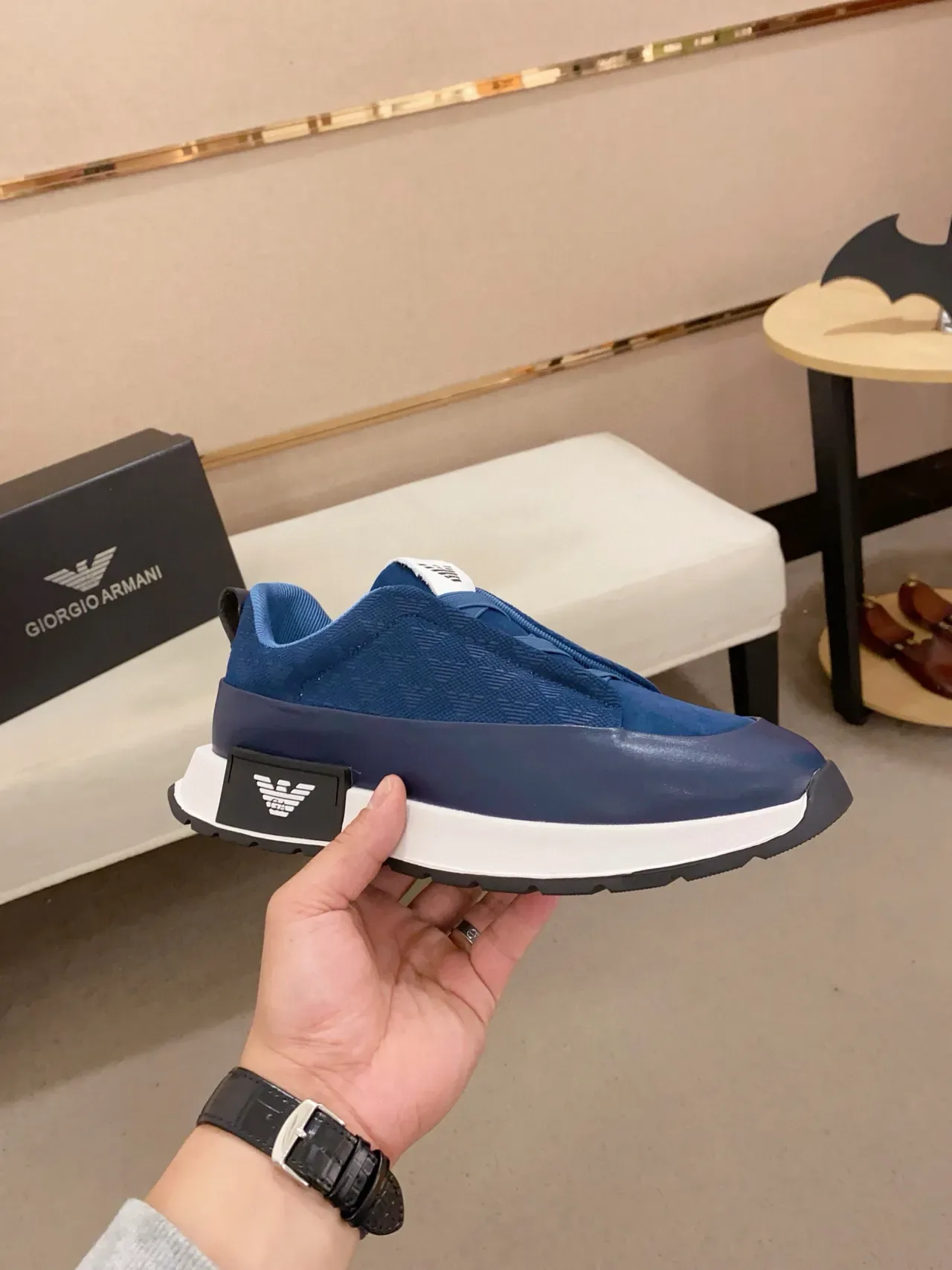 Emporio Armani Lifestyle Sneaker Navy White Slip-On Textured Upper Lifestyle Sneakers 5