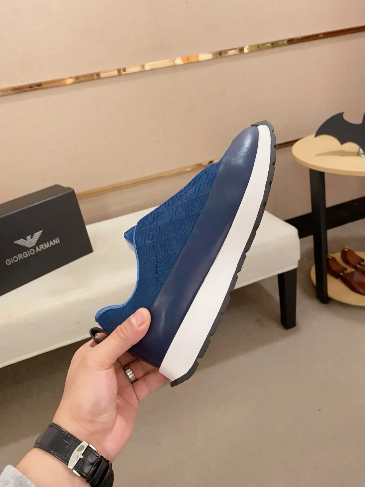 Emporio Armani Lifestyle Sneaker Navy White Slip-On Textured Upper Lifestyle Sneakers 6