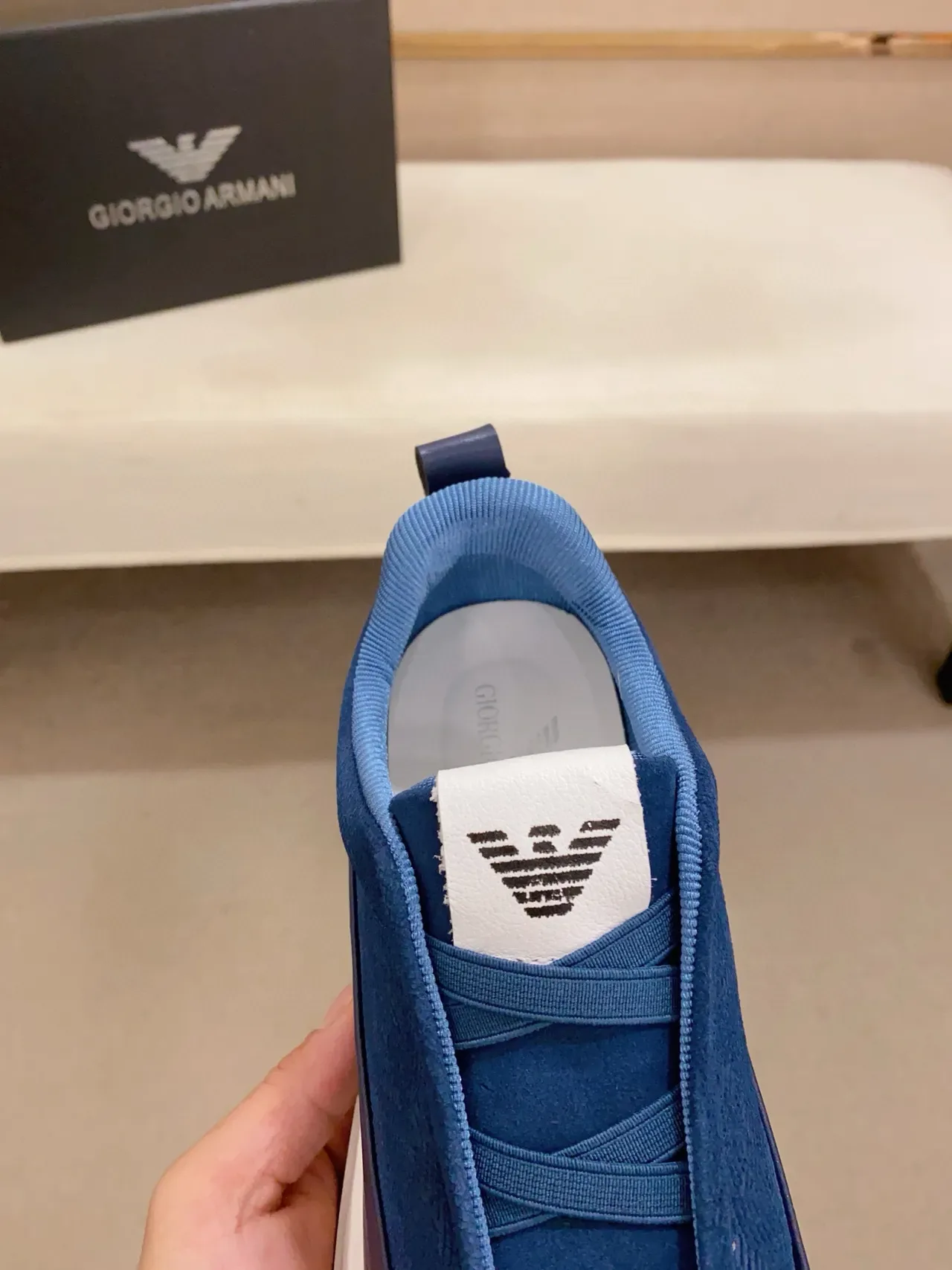 Emporio Armani Lifestyle Sneaker Navy White Slip-On Textured Upper Lifestyle Sneakers 7