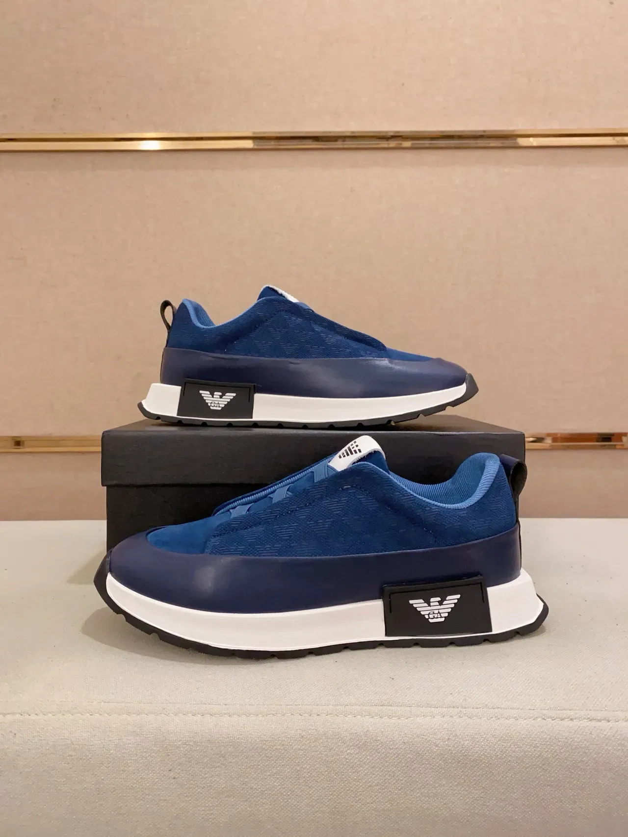 Emporio Armani Lifestyle Sneaker Navy White Slip-On Textured Upper Lifestyle Sneakers 8