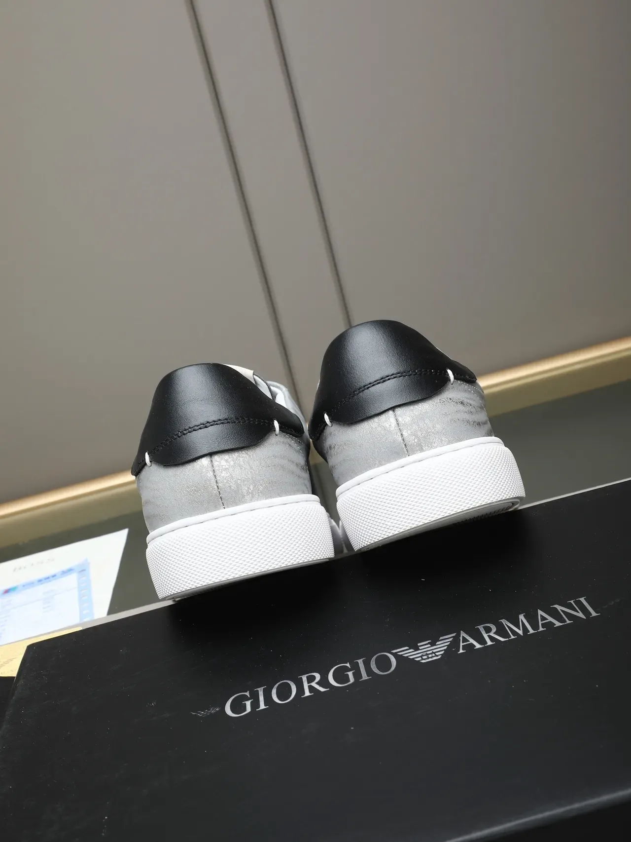 Emporio Armani Lifestyle Sneaker Silver Black Metallic Textured Upper Eagle Logo Lifestyle Sneakers 4