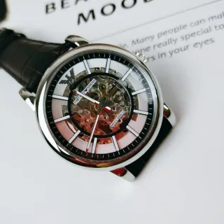 Emporio Armani Meccanico Skeleton Dial Black Leather Strap Mechanical Watch