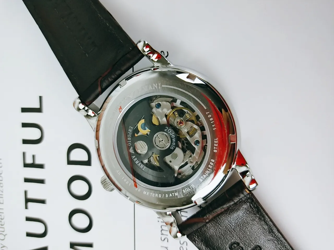 Emporio Armani Meccanico Cadran Squelette Bracelet Cuir Noir Montre Mécanique 8