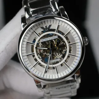 Emporio Armani Meccanico Skeleton Dial Silver-Tone Mechanical Watch