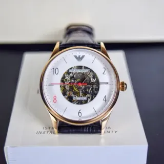 Emporio Armani Meccanico White Gold Open-Heart Skeleton Rose Case Mechanical Watch