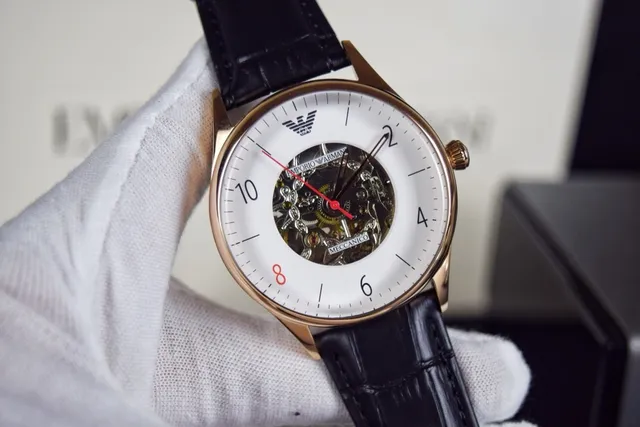 Emporio Armani Meccanico Or Blanc Esquelette Cœur Ouvert Boîtier en Or Rose Mechanical Watch 8
