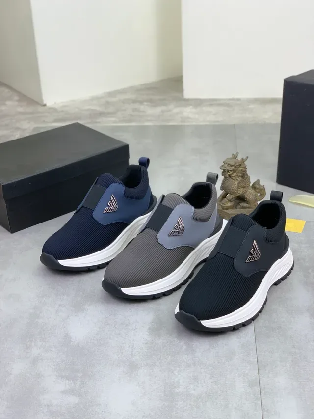 Emporio Armani Navy Knit Slip-On Lifestyle Sneakers 2