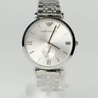 Emporio Armani Silver White Stainless Steel Sunburst Dial Quartz Watch