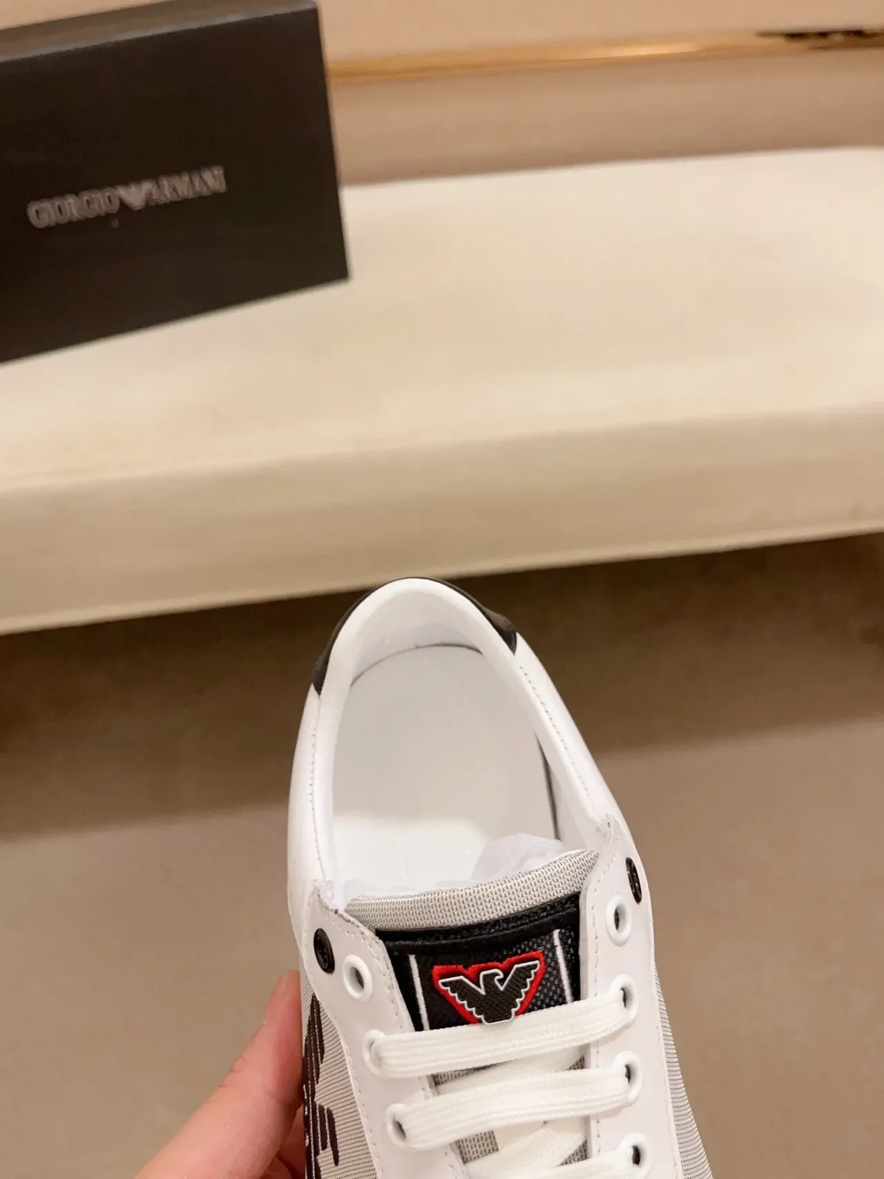 Emporio Armani White Black Low-Top Mixed-Material Upper Lifestyle Sneakers 5