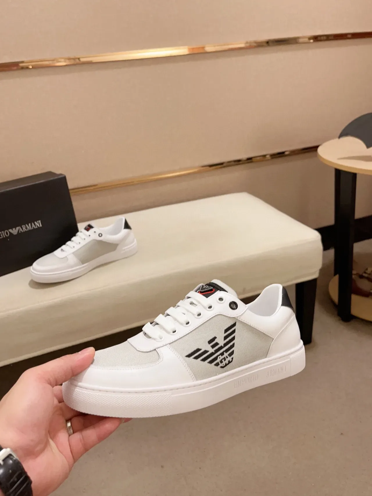 Emporio Armani White Black Low-Top Mixed-Material Upper Lifestyle Sneakers 8